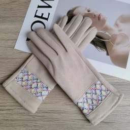 Female Suede Leather Chain Rhinestones Velvet Thick Touch Screen Driving Gloves Winter Outdoor Riding Full Finger Warm Mittens