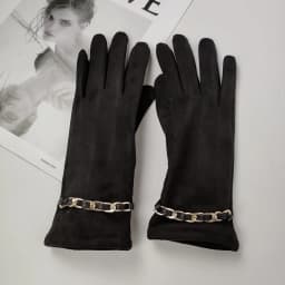 Female Suede Leather Chain Rhinestones Velvet Thick Touch Screen Driving Gloves Winter Outdoor Riding Full Finger Warm Mittens