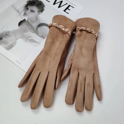 Female Suede Leather Chain Rhinestones Velvet Thick Touch Screen Driving Gloves Winter Outdoor Riding Full Finger Warm Mittens