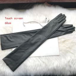 Women's Genuine Leather Gloves Black Long Sheepskin Glove Over Elbow 4050cm Ladies Mittens Winter Velvet Warm Fashion Arm Sleeve