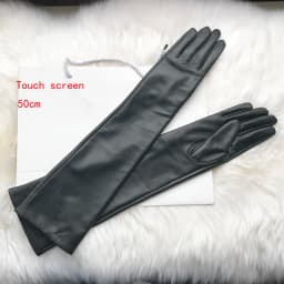 Women's Genuine Leather Gloves Black Long Sheepskin Glove Over Elbow 4050cm Ladies Mittens Winter Velvet Warm Fashion Arm Sleeve