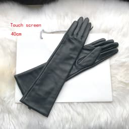 Women's Genuine Leather Gloves Black Long Sheepskin Glove Over Elbow 4050cm Ladies Mittens Winter Velvet Warm Fashion Arm Sleeve