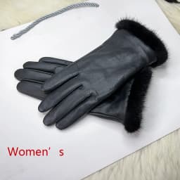 Male And Female Mink Fur Gloves Sheepskin Velvet Lining Black Women's Leather Gloves Men's High-grade Mink Fur Motorcycle Gloves