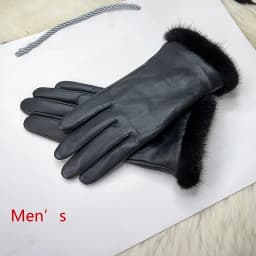 Male And Female Mink Fur Gloves Sheepskin Velvet Lining Black Women's Leather Gloves Men's High-grade Mink Fur Motorcycle Gloves