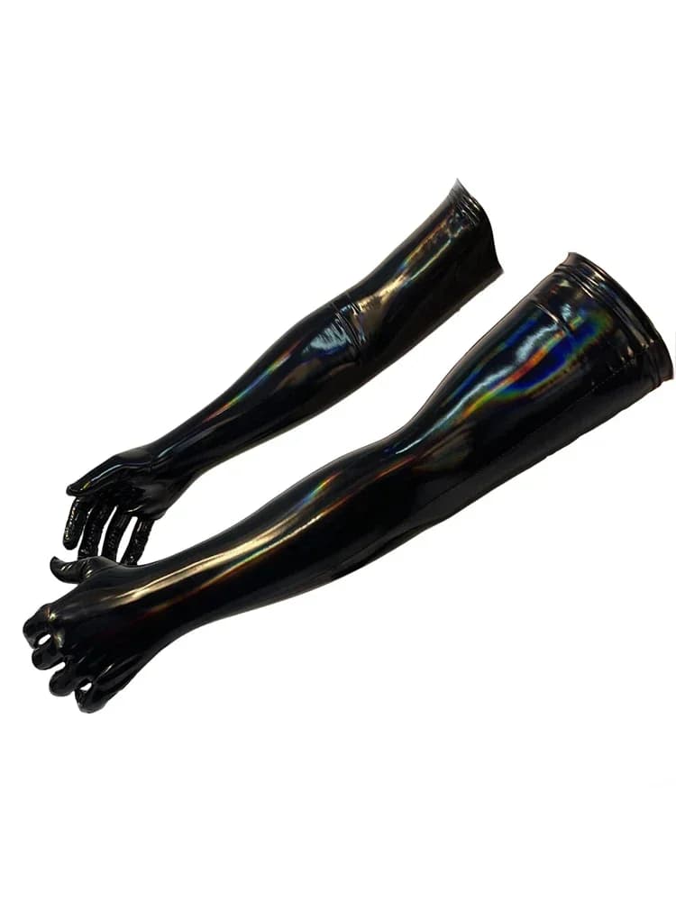 Black PU Faux Leather Gloves Sexy Shiny Punk Long Gloves Role Play Five Finger Gloves Cosplay Accessory