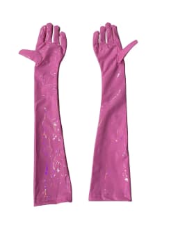 Black PU Faux Leather Gloves Sexy Shiny Punk Long Gloves Role Play Five Finger Gloves Cosplay Accessory
