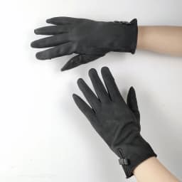 Women Autumn Winter Suede Leather Warm Bow Glove Female Flip Cover Expose Fingers Touch Screen Windproof Driving Mitten
