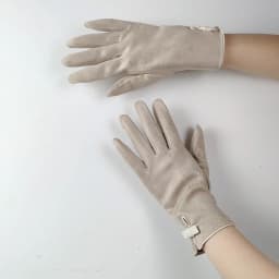 Women Autumn Winter Suede Leather Warm Bow Glove Female Flip Cover Expose Fingers Touch Screen Windproof Driving Mitten
