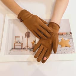 Women Autumn Winter Suede Leather Warm Bow Glove Female Flip Cover Expose Fingers Touch Screen Windproof Driving Mitten