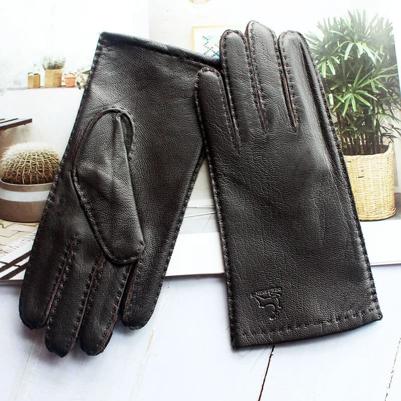 Women's Deer Skin Touch Screen Genuine Leather Gloves With Wool Lining For Autumn and Winter Warmth Motorcycle Riding Gloves
