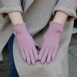 Fashion Elegant Female Wool Knit Embroidery Touch Screen Gloves Winter Women Warm Cashmere Full Finger Bow Dotted Gloves C21