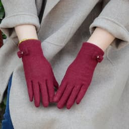 Fashion Elegant Female Wool Knit Embroidery Touch Screen Gloves Winter Women Warm Cashmere Full Finger Bow Dotted Gloves C21