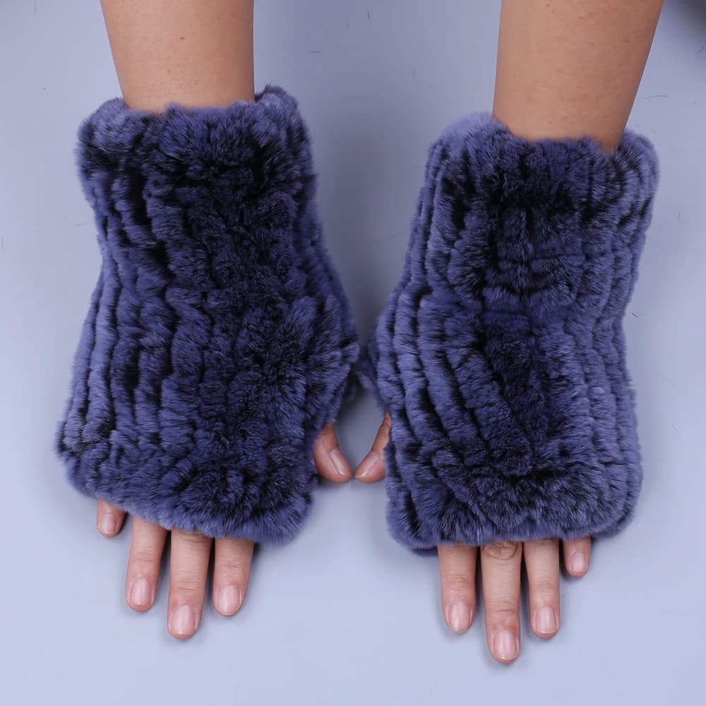 Fashion Real Rex Rabbit Fur Women's Winter Gloves Genuine Fur Mittens Girl Fingerless Gloves Wrist Warmer Elastic Fluffy