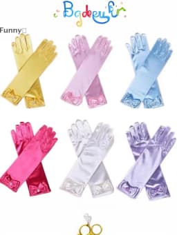 Girl Snow White Gloves Dress Up Party Supplies Children Princess Cosplay Costume For Elsa Anna Belle Gloves Pink Purplle Yellow