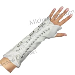 Michael Jackson Punk Rock Music Retro Handmade Fingerless Gloves with Arm Brace Suitable for Adults, Black or White,