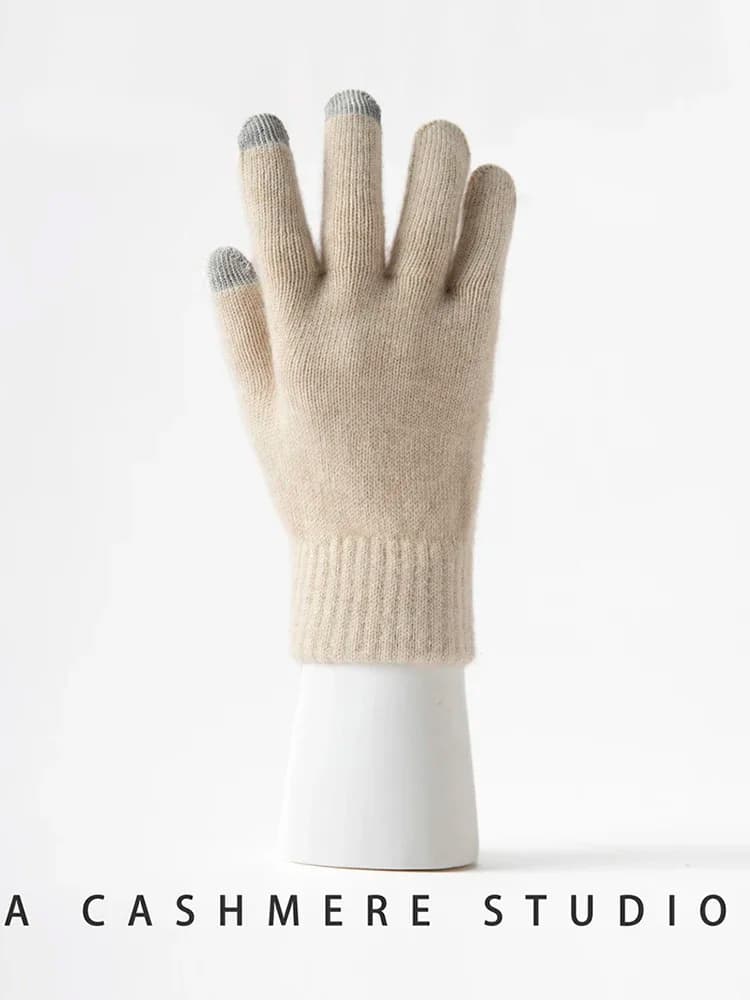 Men 100% Cashmere Knitted Gloves Touchscreen Autumn Winter Holiday Gloves Warm Wrist Length Classic Male Mittens
