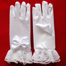 Girl Pearl Short Lace Bow Children Princess Dance Dress Glove Kids White Elastic Spandex Satin Party Formal Etiquette Mitten G79