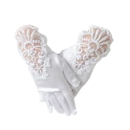 Girl Pearl Short Lace Bow Children Princess Dance Dress Glove Kids White Elastic Spandex Satin Party Formal Etiquette Mitten G79