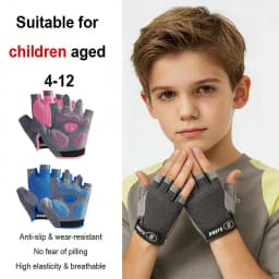 Kids Anti-Slip Cycling Skateboard Gloves Breathable Half-Finger Shock-Absorbing Sports Gloves for Aged 4-12 Summer Spring