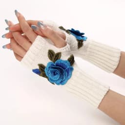 Autumn Winter Women's Short Fashion Embroidered Flower Half Finger Gloves Knitted Wool Sleeves Warm Mittens Fingerless Gloves