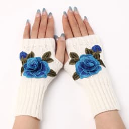 Autumn Winter Women's Short Fashion Embroidered Flower Half Finger Gloves Knitted Wool Sleeves Warm Mittens Fingerless Gloves