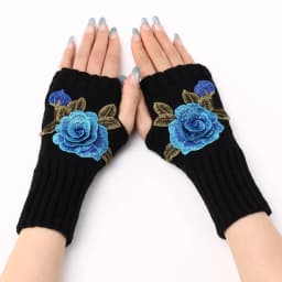 Autumn Winter Women's Short Fashion Embroidered Flower Half Finger Gloves Knitted Wool Sleeves Warm Mittens Fingerless Gloves