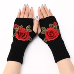 Autumn Winter Women's Short Fashion Embroidered Flower Half Finger Gloves Knitted Wool Sleeves Warm Mittens Fingerless Gloves