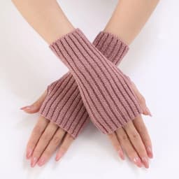 Women Half Finger Gloves Winter Knitted Arm Sleeves Fingerless Mittens Solid Color Soft Gloves Students Touch Screen Gloves