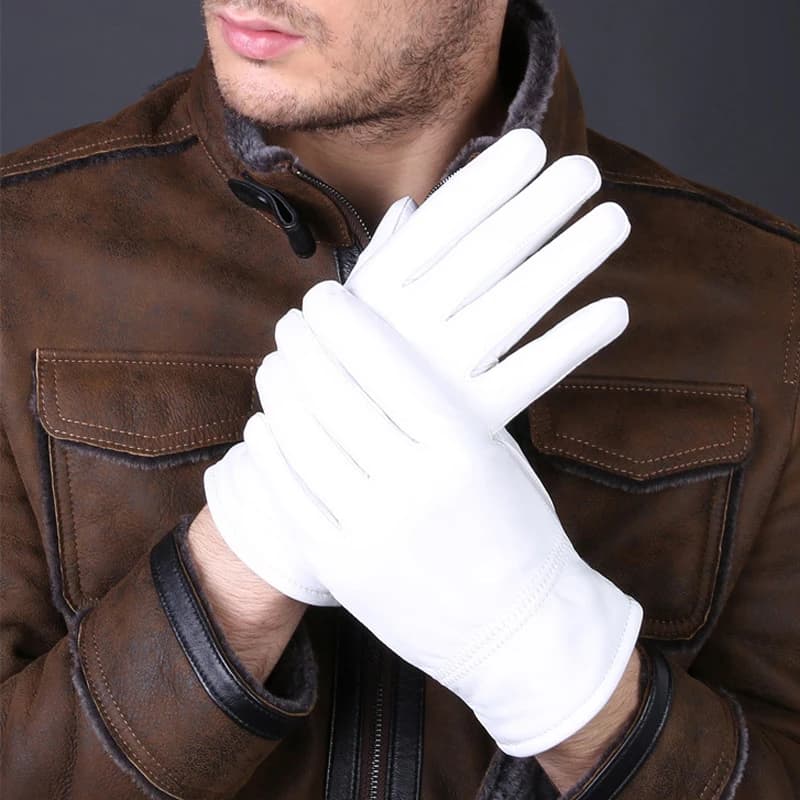 Fashion Genuine Leather White Gloves For Women Man Solid Wrist Buttons Female Lambskin Driving Glove 2025
