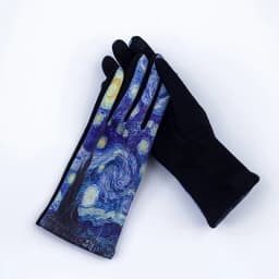 Fashion Oil Painting Suede Leather Print Touch Screen Full Finger Driving Mitten Women Winter Plus Velvet Warm Cycling Glove K96