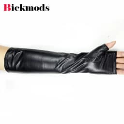 Long Sheepskin Fingerless Gloves Women's Half Finger Gloves Ladies Fashion All-match Autumn Warm Leather Sleeves