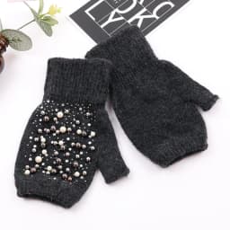 Winter Rabbit Fur Thicken Warm Knit Gloves Fashion Women Elasticity Diamonds Pearl Half Finger Touch Screen Gloves H22