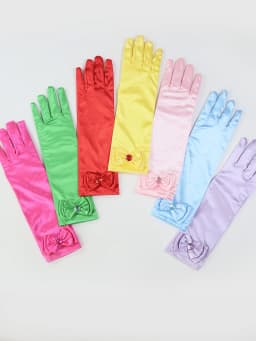 Girls' Princess Lace Gloves with Satin Bow, Long Gloves for Performance Dresses, Satin Gloves