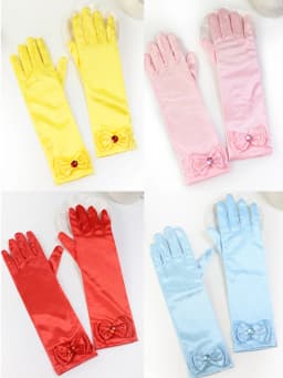 Girls' Princess Lace Gloves with Satin Bow, Long Gloves for Performance Dresses, Satin Gloves