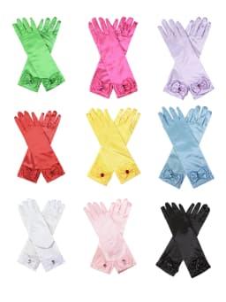 Girls' Princess Lace Gloves with Satin Bow, Long Gloves for Performance Dresses, Satin Gloves