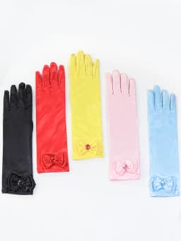 Girls' Princess Lace Gloves with Satin Bow, Long Gloves for Performance Dresses, Satin Gloves