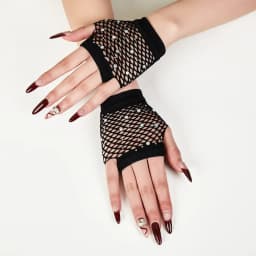 Party Short Diamond Inlaid Gloves European and American Cross-border Half Finger Summer Fishing Net Hollow Gloves