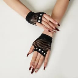 Party Short Diamond Inlaid Gloves European and American Cross-border Half Finger Summer Fishing Net Hollow Gloves