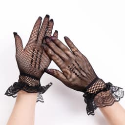 Women Summer Sexy Black Lace Gloves Mesh Hollow Breathable Sunscreen Short Paragraph Female High Elasticity Transparent Gloves