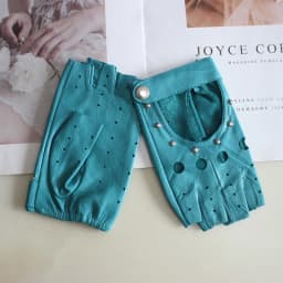Fashion New Women's Sheepskin Half-Finger Gloves Thin Hollow Unlined Breathable Leather Outdoor Driving Color Gloves Summer