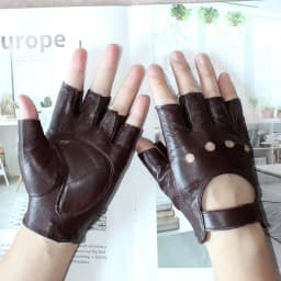 Fashion New Women's Sheepskin Half-Finger Gloves Thin Hollow Unlined Breathable Leather Outdoor Driving Color Gloves Summer