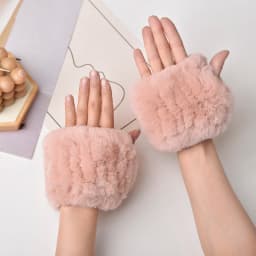 Women Natural Rex Rabbit Fur Gloves Elastic Knitted Real Rex Rabbit Fur Mittens Winter Girls Wrist Guards Warm Exposed Fingers