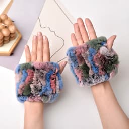 Women Natural Rex Rabbit Fur Gloves Elastic Knitted Real Rex Rabbit Fur Mittens Winter Girls Wrist Guards Warm Exposed Fingers