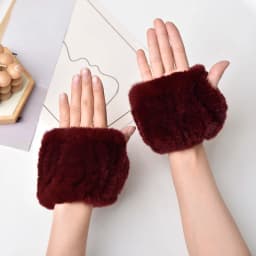 Women Natural Rex Rabbit Fur Gloves Elastic Knitted Real Rex Rabbit Fur Mittens Winter Girls Wrist Guards Warm Exposed Fingers