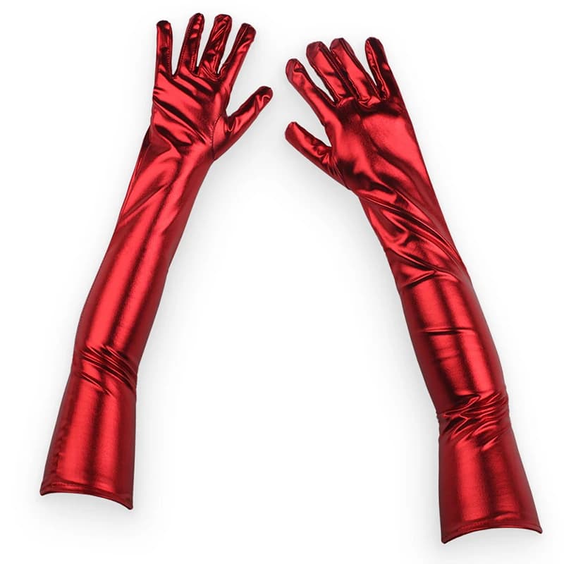 48cm Women Patent Leather Solid Gloves Stage Performance Halloween Cosplay Nightclub Pole Dance Fashion Street Concert