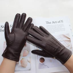 New Women's Deerskin Gloves Leather Color Fashion Wool Knitted Lining Hand-Stitched Outdoor Driving and Cycling Warm Gloves