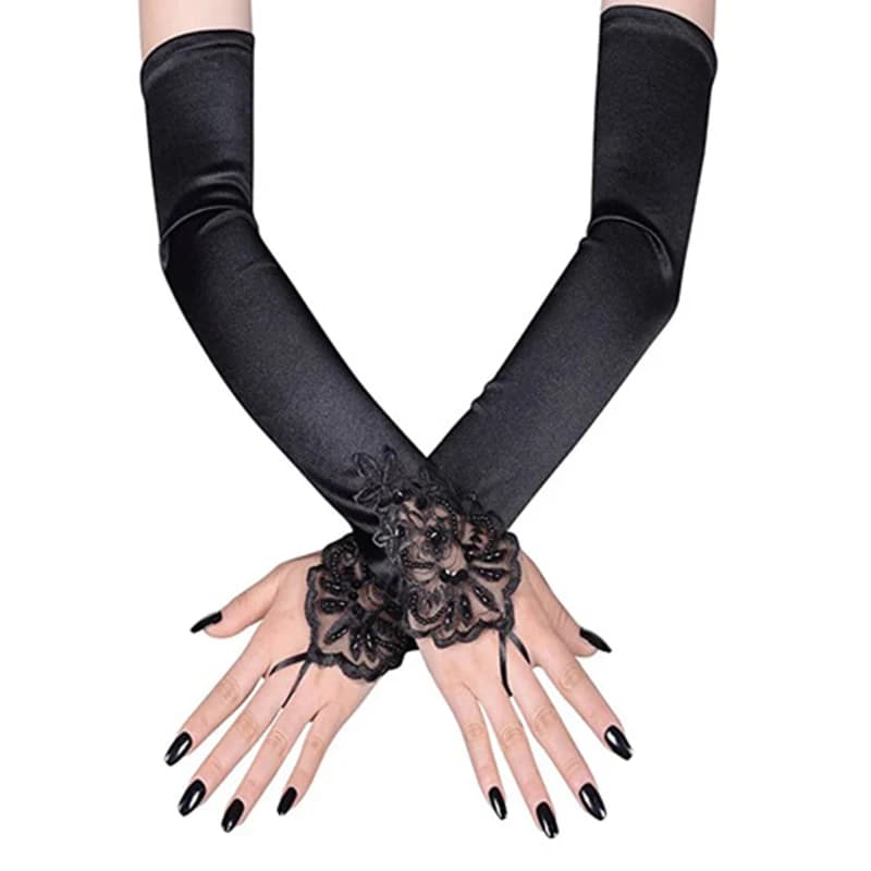 Women Satin Hook Finger Long Fingerless Gloves Retro Style Opera Evening Dress Accessories Etiquette High Elasticity Wedding