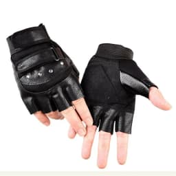 Men's Half Finger Leather Fitness Gloves Bike Sport Gloves Gym Exercise Men Black Rivets Punk Gloves