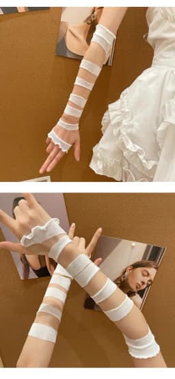 Y2K Lolita Women Girls Striped Gloves Warmer Knitted Long Striped Fingerless JK Gloves Elbow Mittens Party Lolita Accessories