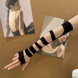 Y2K Lolita Women Girls Striped Gloves Warmer Knitted Long Striped Fingerless JK Gloves Elbow Mittens Party Lolita Accessories